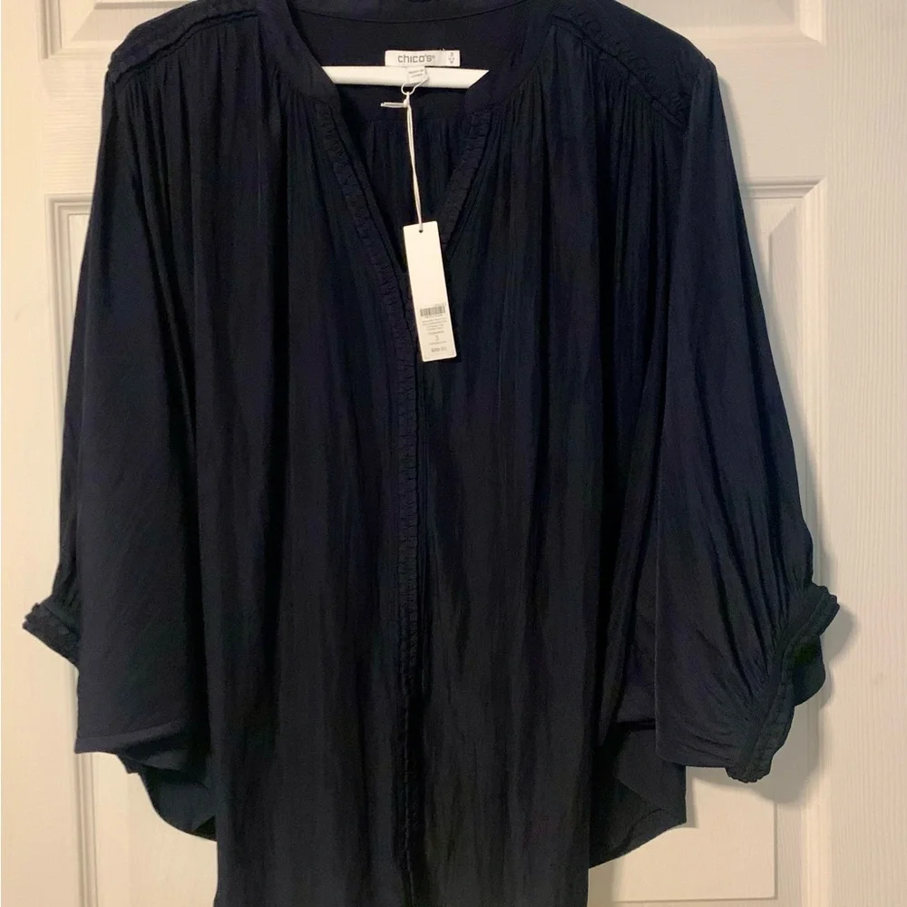 Chico's Blue Oversized 3/4 Sleeve Blouse - Picture 2 of 11